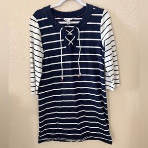 Tommy Bahama Navy and White Lace-Up Dress- Medium